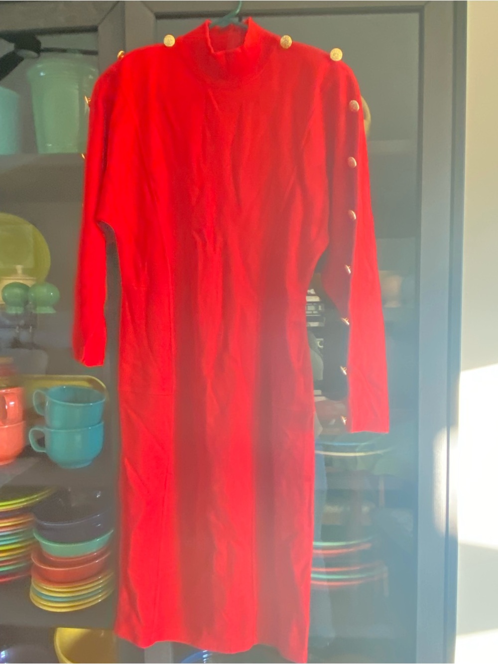 Vintage  Knit Sweater Dress with Gold Button Detail